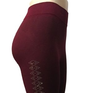 Burgundy High Waisted Rhinestone Pant